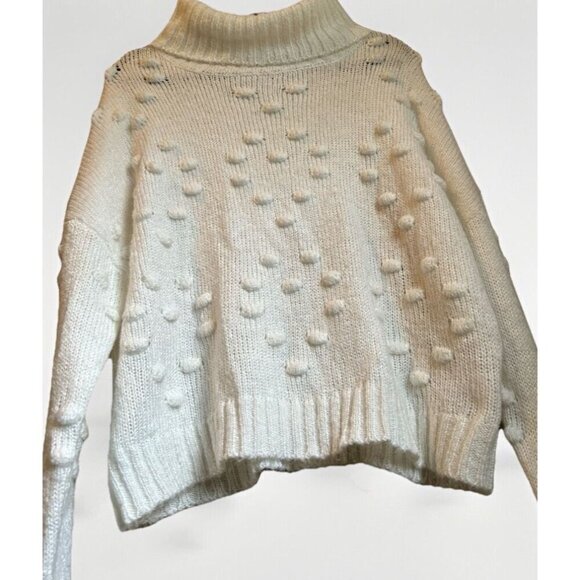 John + Jenn Cream White Long Sleeve Turtleneck Sweater Popcorn Knit Size Large - Picture 4 of 6